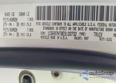 2014 Ram 1500 Laramie z USA, uszkodzony, nr VIN 1C6RR7NT8ES133732